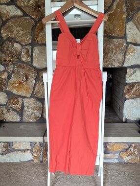 Monteau Los Angeles Orange Wide Leg Cropped Jumpsuit Bow Front Sleeveless Size M